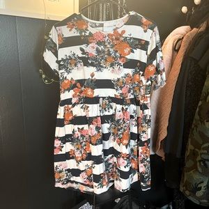 Petite striped floral babydoll dress
